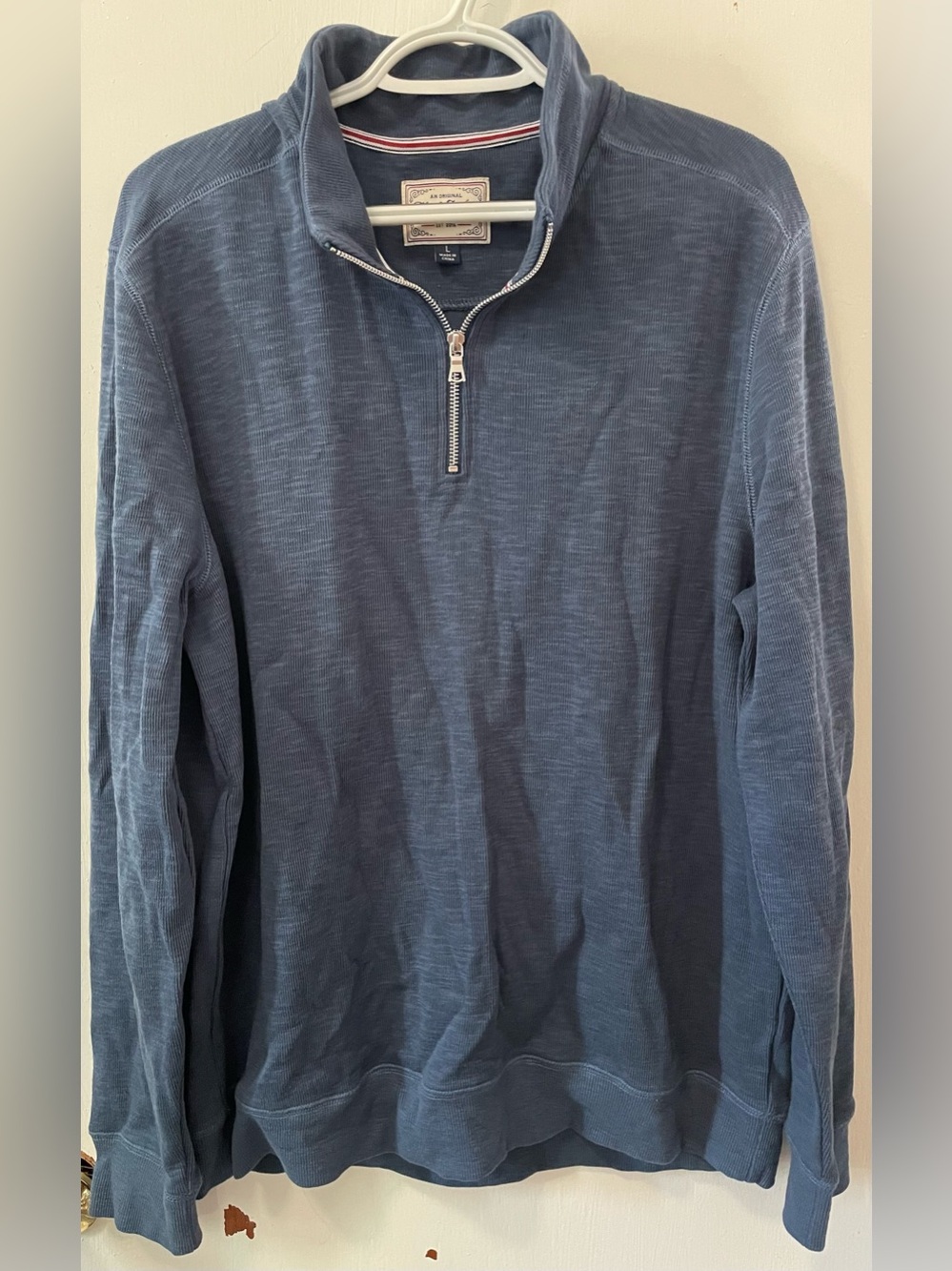 Flag & Anthem Mens Navy Heather Quarter Zip-Up Pullover Sweater Shirt Size Large